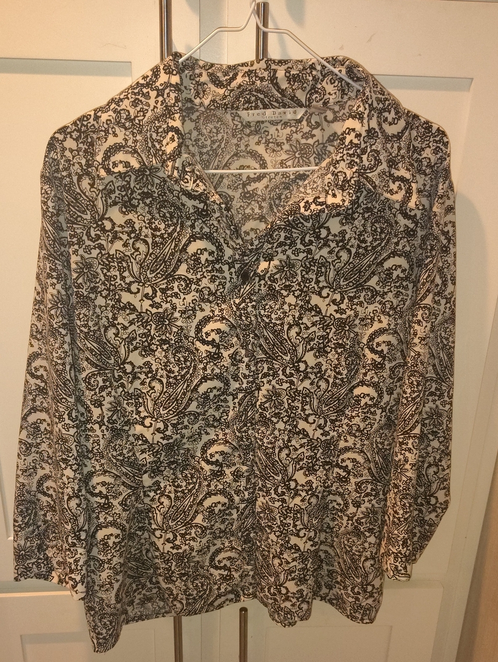 Fred David Black & White Paisley Button-Down Blouse